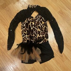 cheetah/leopard dance costume long sleeve and half skirt size large child